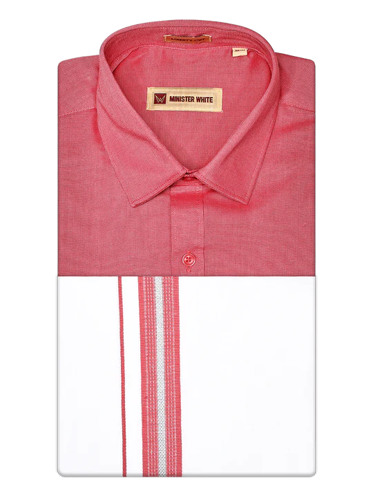 Men's Cotton Pink Color Matching Shirt and Dhoti Combo Hazel