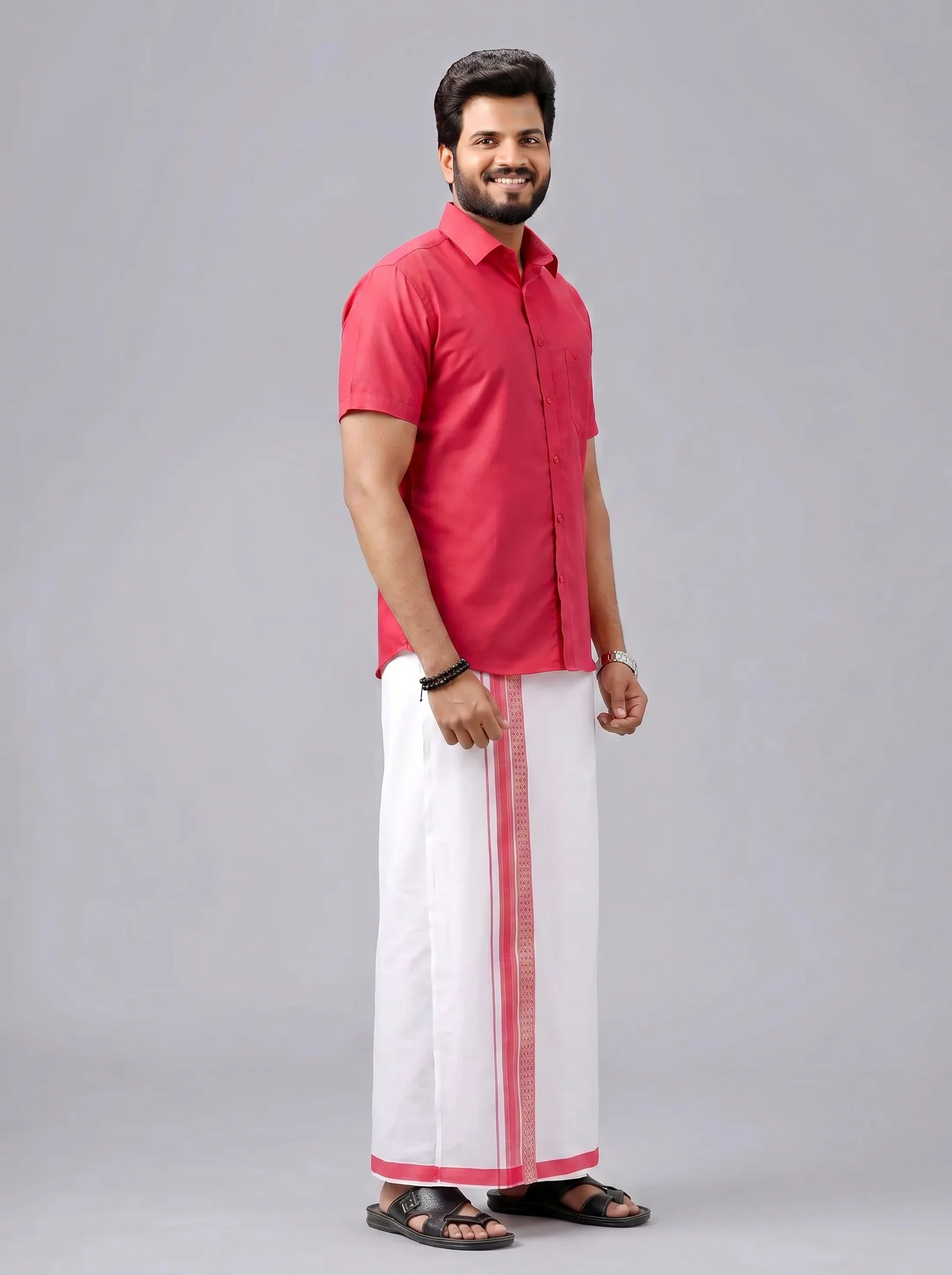 Men's Cotton Pink Matching Shirt with Fancy Printed Border Dhoti Combo Luster Trend - Image 2