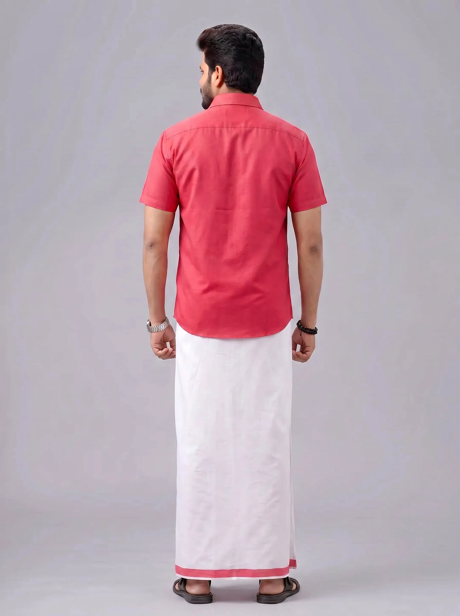 Men's Cotton Pink Matching Shirt with Fancy Printed Border Dhoti Combo Luster Trend - Image 4