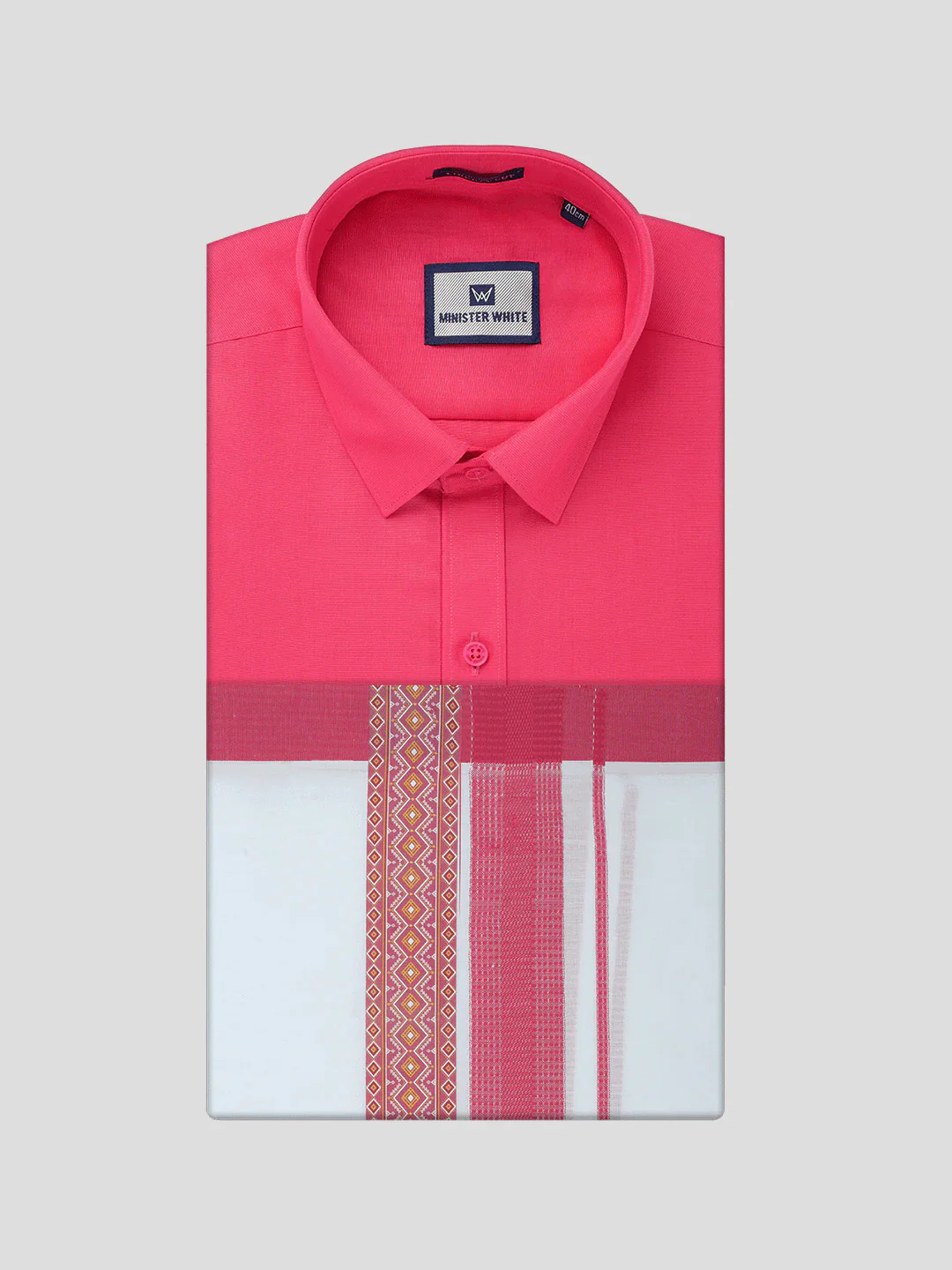 Men's Cotton Pink Matching Shirt with Fancy Printed Border Dhoti Combo Luster Trend - Image 5
