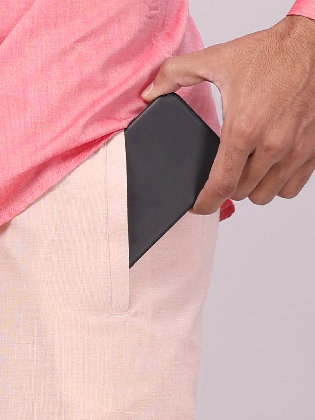 Men's Cotton Pink Shirt with Tissue Matching Border Flexi Dhoti Wedding Combo Kandala - Image 2