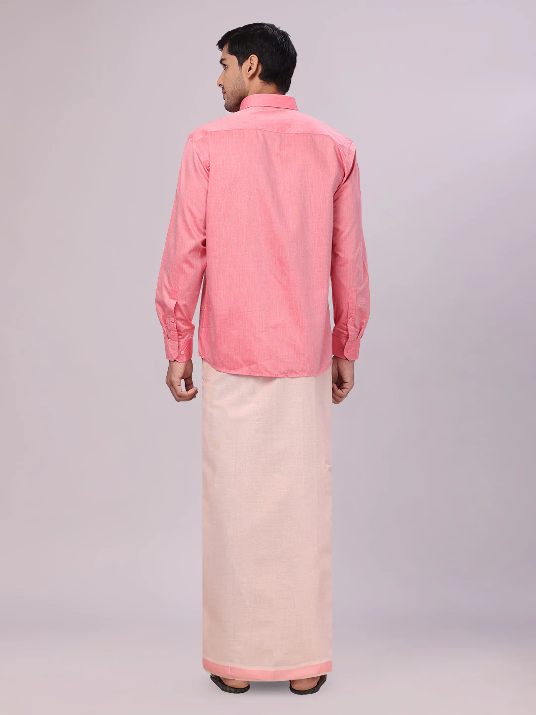 Men's Cotton Pink Shirt with Tissue Matching Border Flexi Dhoti Wedding Combo Kandala - Image 5