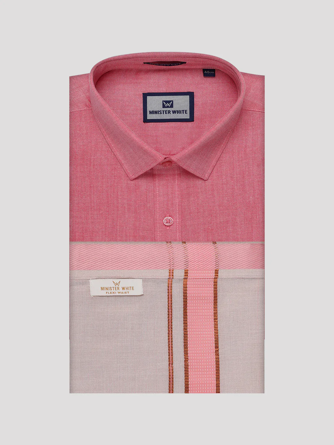 Men's Cotton Pink Shirt with Tissue Matching Border Flexi Dhoti Wedding Combo Kandala - Image 7