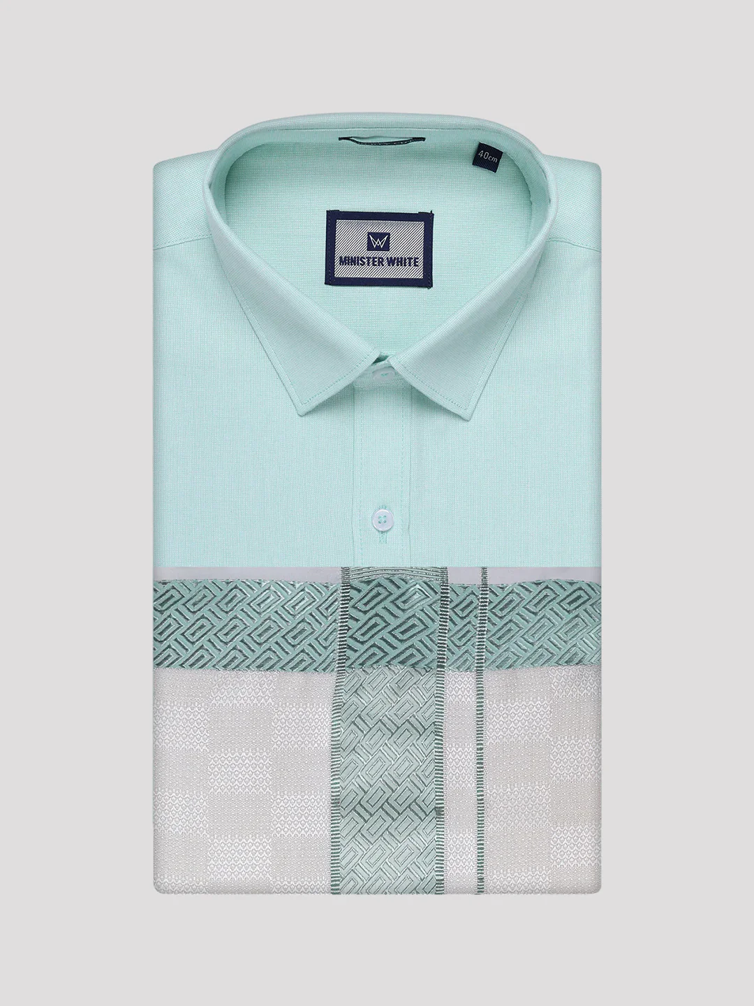 Men's Cotton Sea Green Shirt and Airtex Matching Border Dhoti Combo Nector - Image 11