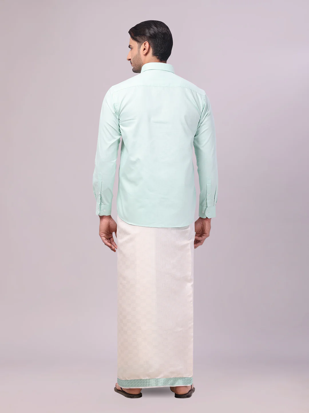 Men's Cotton Sea Green Shirt and Airtex Matching Border Dhoti Combo Nector - Image 7