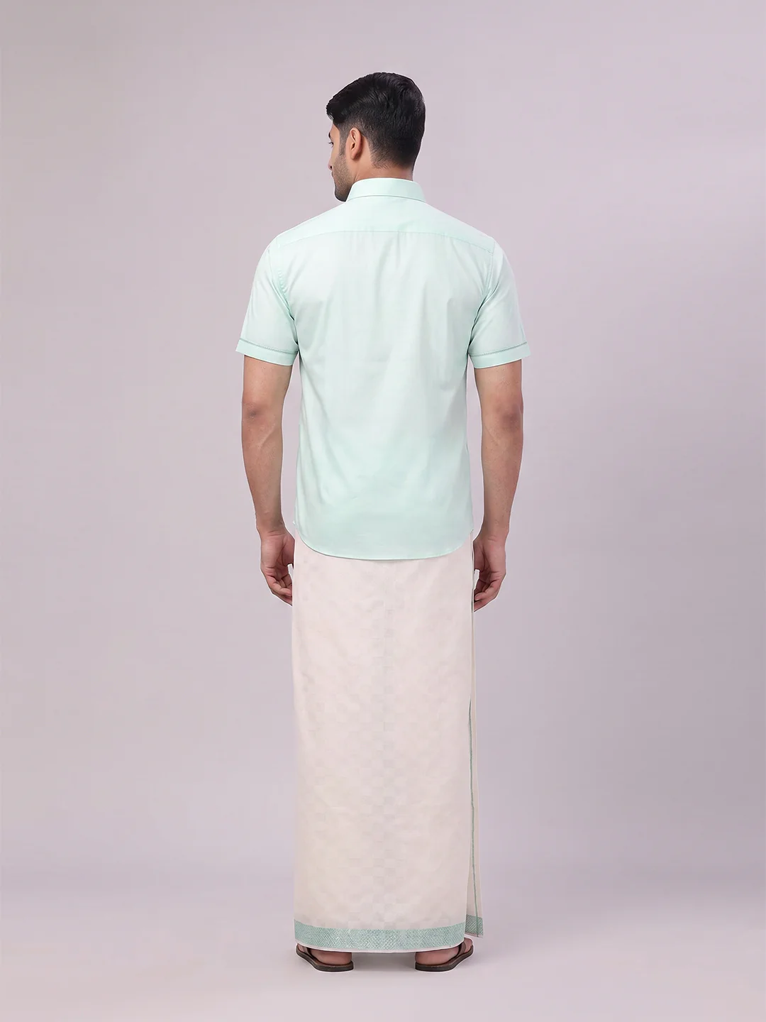 Men's Cotton Sea Green Shirt and Airtex Matching Border Dhoti Combo Nector - Image 8