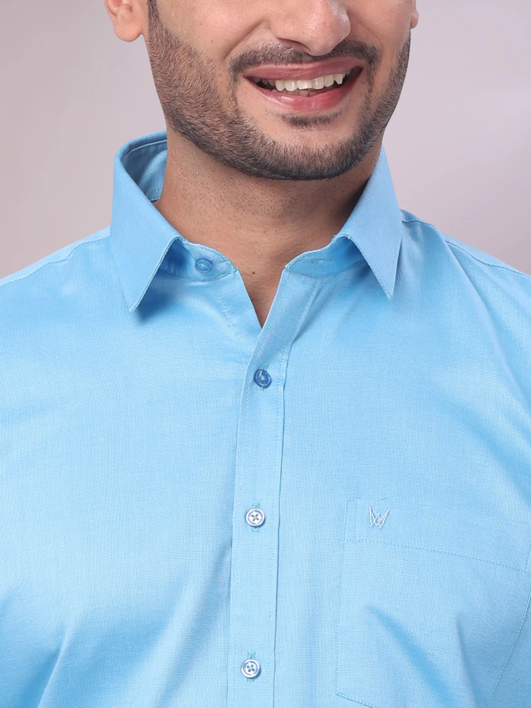 Men's Cotton Sky Blue Shirt and Airtex Matching Border Dhoti Combo Nector - Image 9