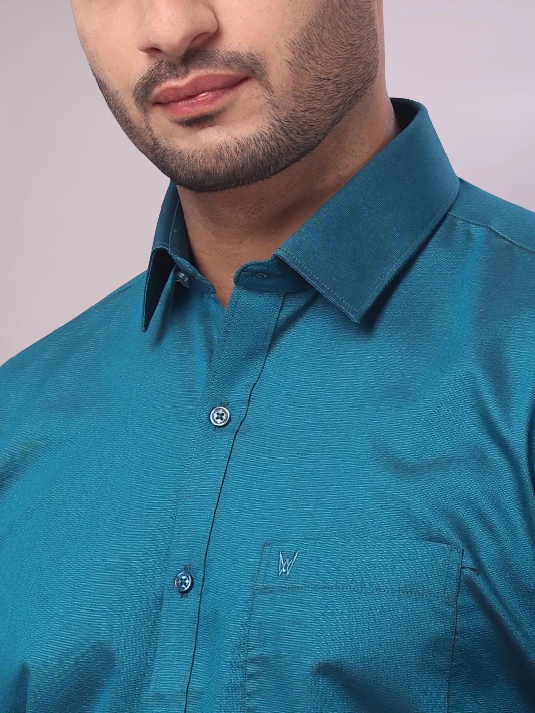Men's Cotton Steel Blue Shirt and Airtex Matching Border Dhoti Combo Nector - Image 10