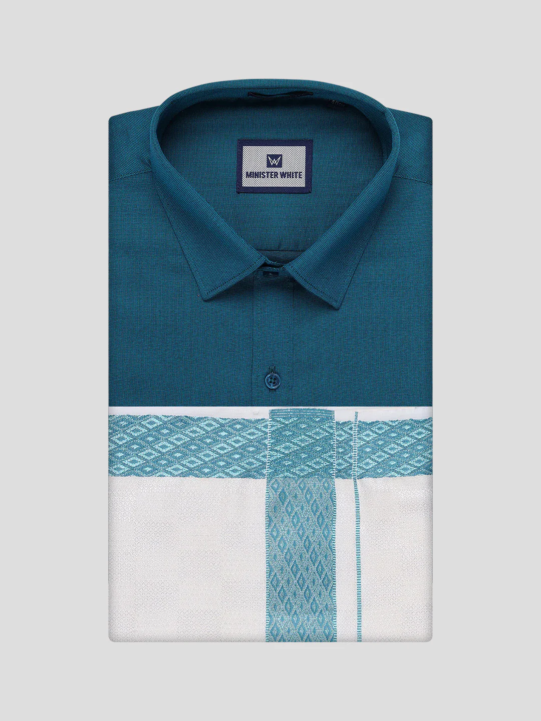 Men's Cotton Steel Blue Shirt and Airtex Matching Border Dhoti Combo Nector - Image 11