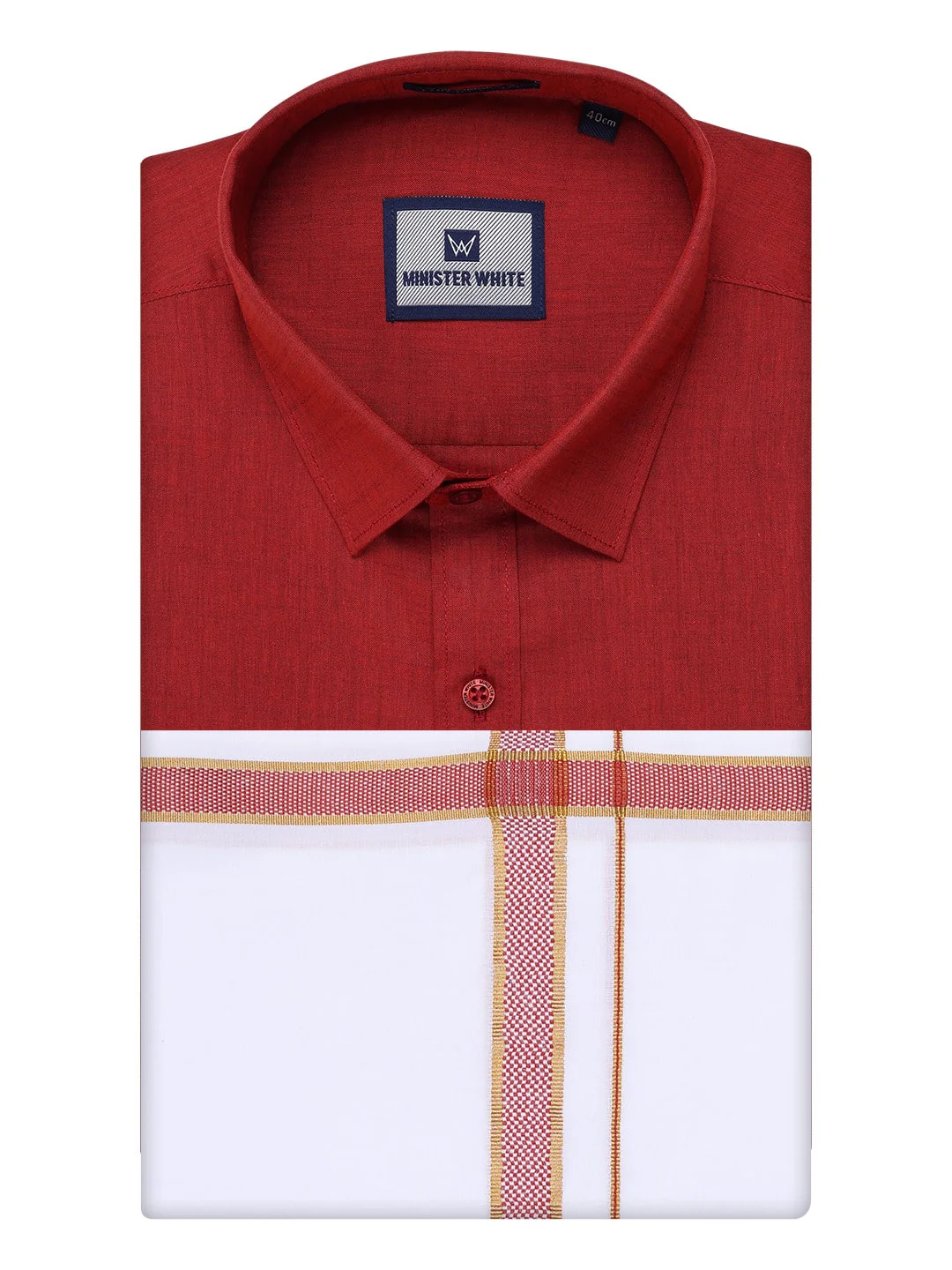Men's Crimson Red Shirt with Matching Border Dhoti Combo Pinto - Image 10