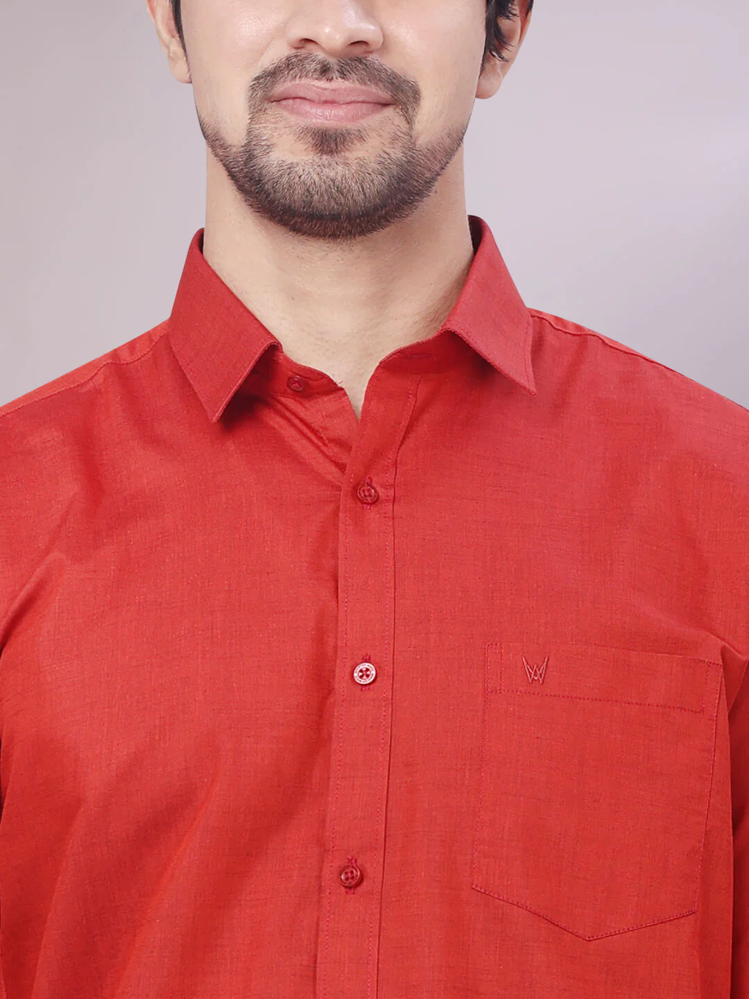 Men's Crimson Red Shirt with Matching Border Dhoti Combo Pinto - Image 9