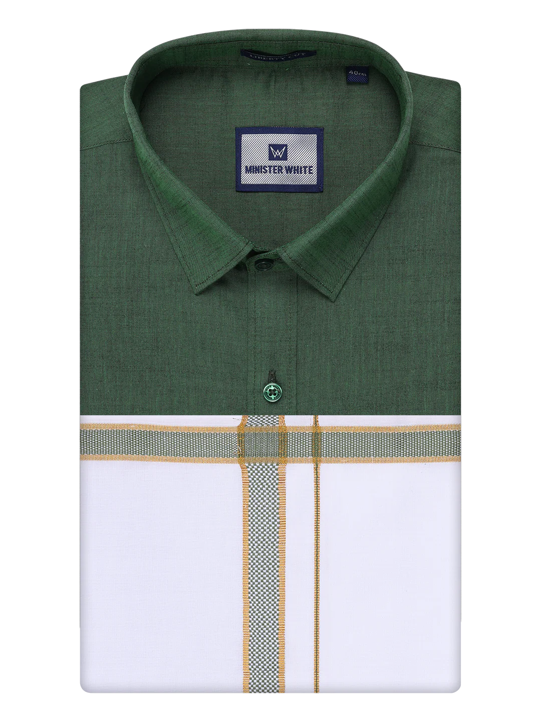 Men's Dark Green Shirt with Matching Border Dhoti Combo Pinto - Image 10