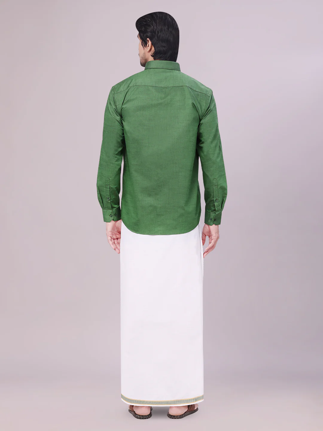 Men's Dark Green Shirt with Matching Border Dhoti Combo Pinto - Image 7