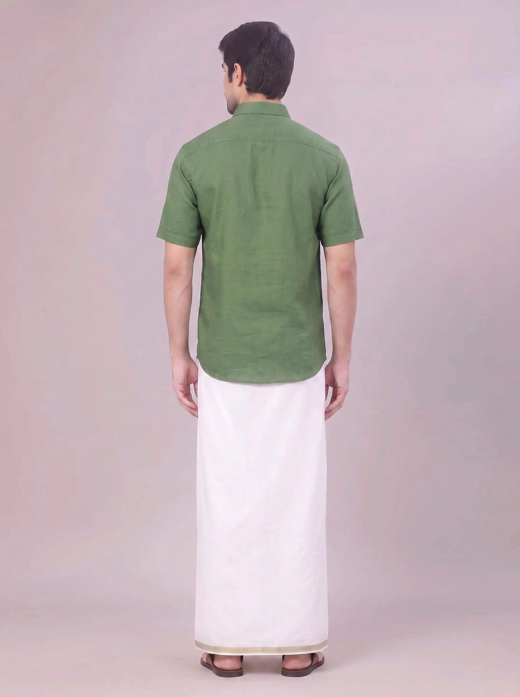 Men's Dark Green Shirt with Matching Border Dhoti Combo Pinto - Image 8