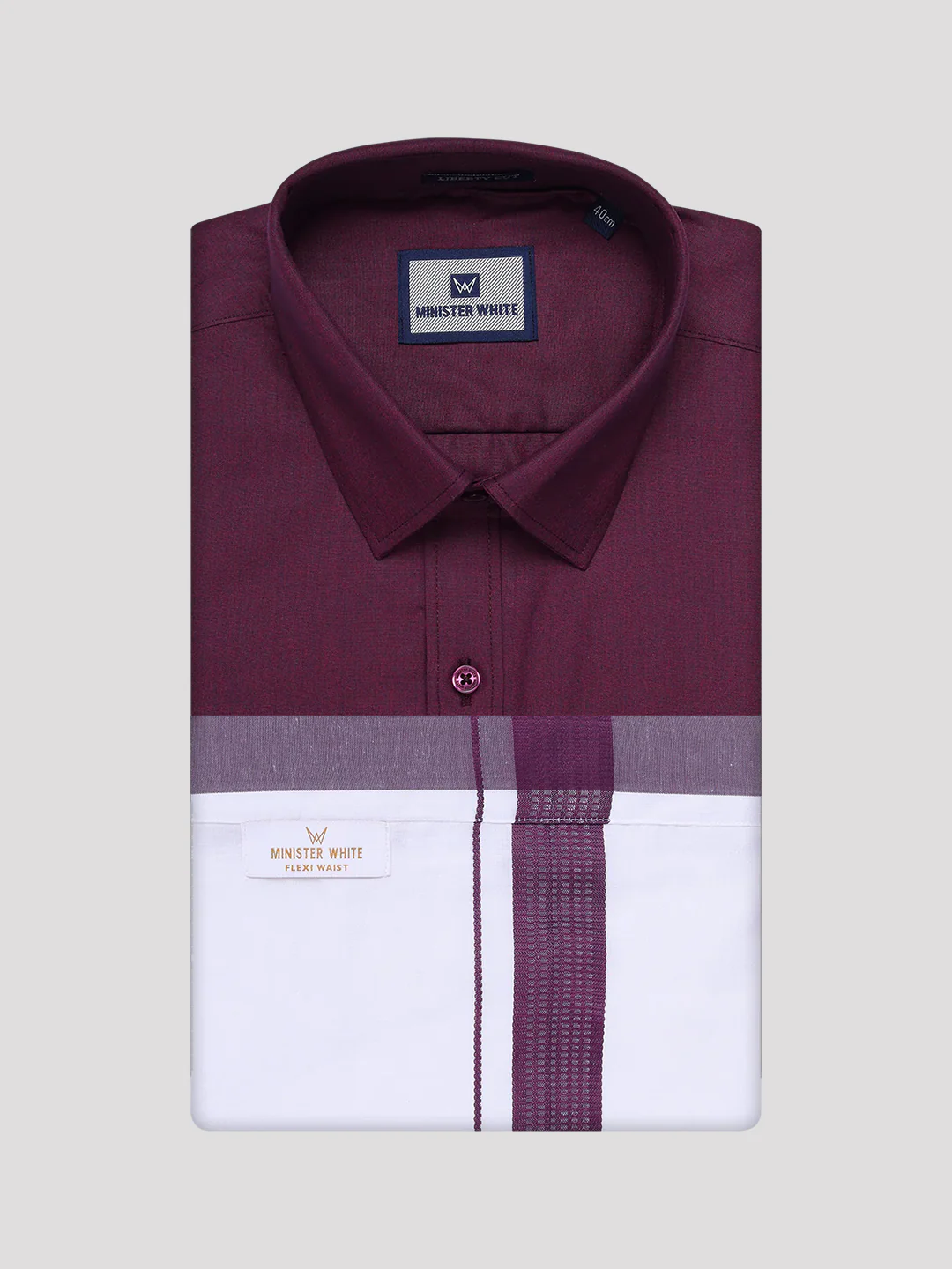 Men's Dark Wine Shirt with Matching Border Flexi Dhoti Combo Casper Flexi - Image 7