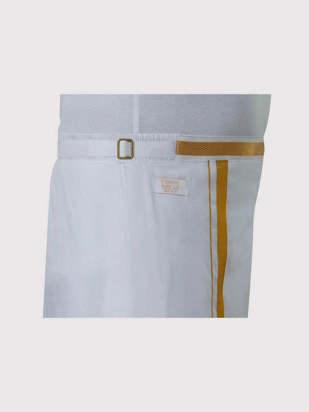Men's Easy to Wear Flexi 2.0 White Gold Jari Side Gurkha Dhoti with Pocket - Image 5