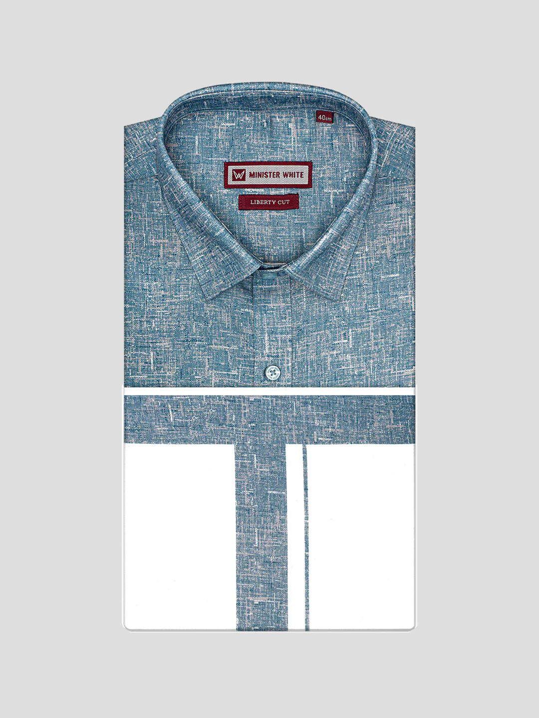 Men's Emerald Color Digital Printed Shirt with Matching Printed Border Dhoti Combo Varnam - Image 5