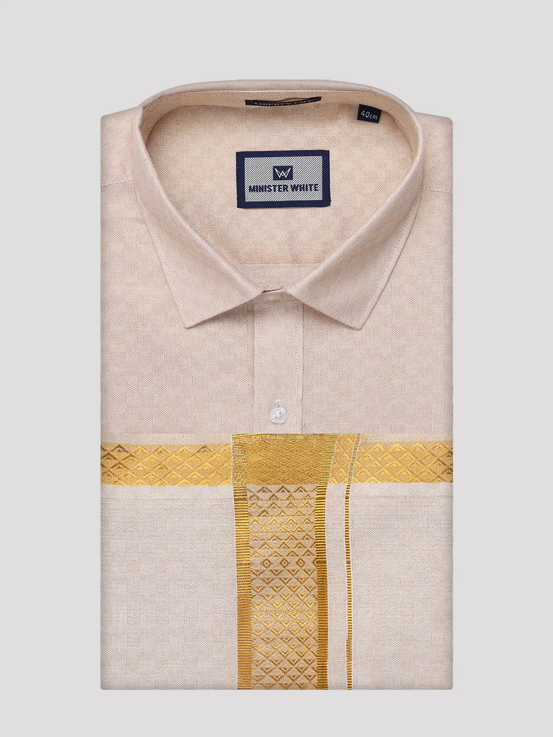 Men's Gold Tissue Jacquard Shirt with Matching Dhoti Combo Zeebra - Image 7