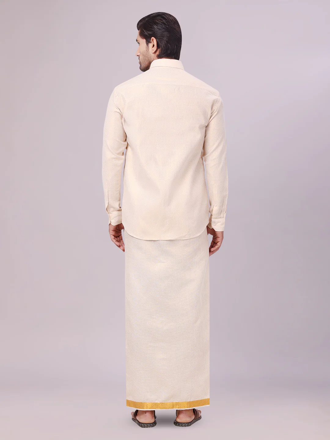 Men's Gold Tissue Jacquard Shirt with Matching Dhoti Combo Zeus - Image 4