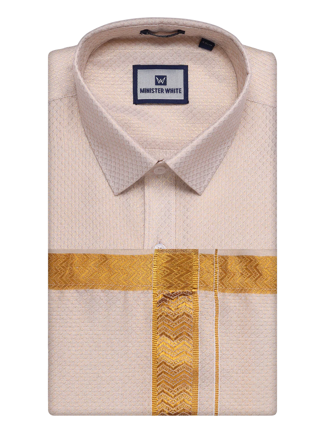 Men's Gold Tissue Jacquard Shirt with Matching Dhoti Combo Zeus - Image 7