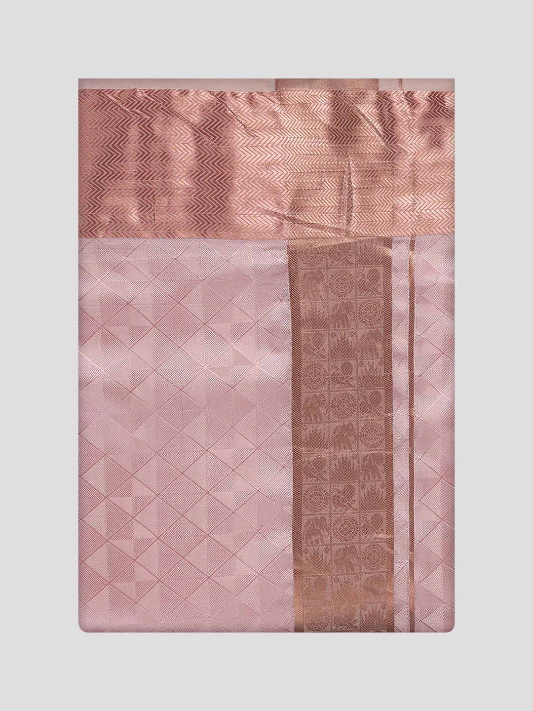 Men's Jacquard Art Silk Pink Full Sleeves Shirt with 3 1/2" Copper Jari Border Dhoti Combo Nautica - Image 9