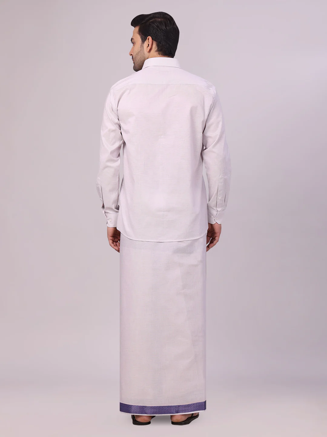Men's Lavender Tissue Stripe Shirt and Dhoti Combo with Jacquard Border Kane - Image 4