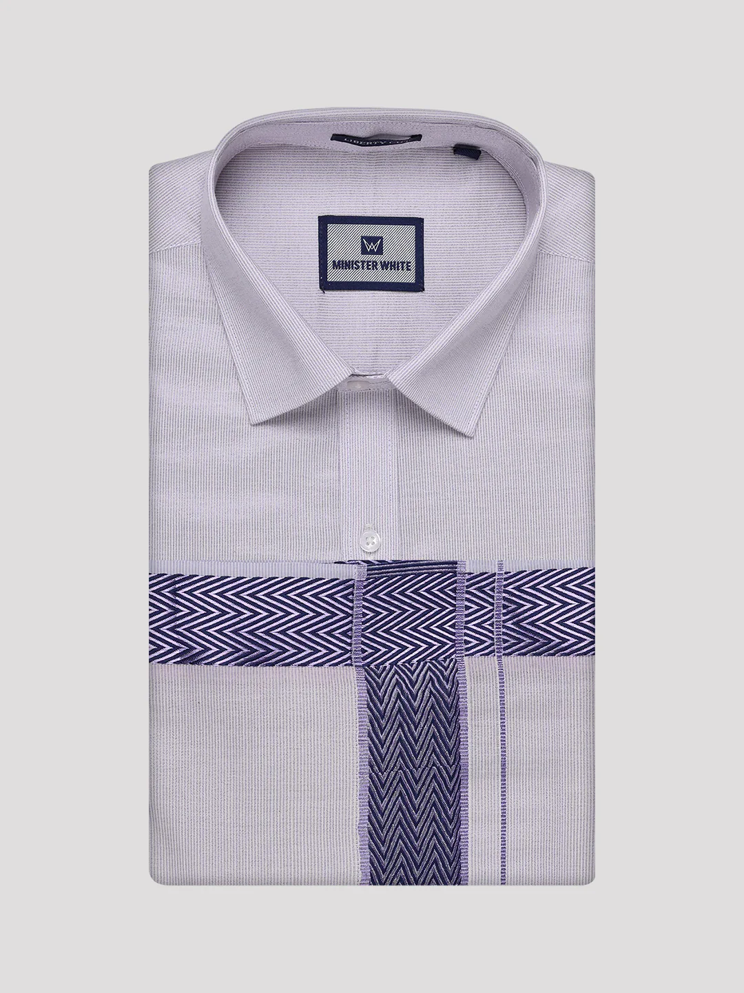 Men's Lavender Tissue Stripe Shirt and Dhoti Combo with Jacquard Border Kane - Image 6