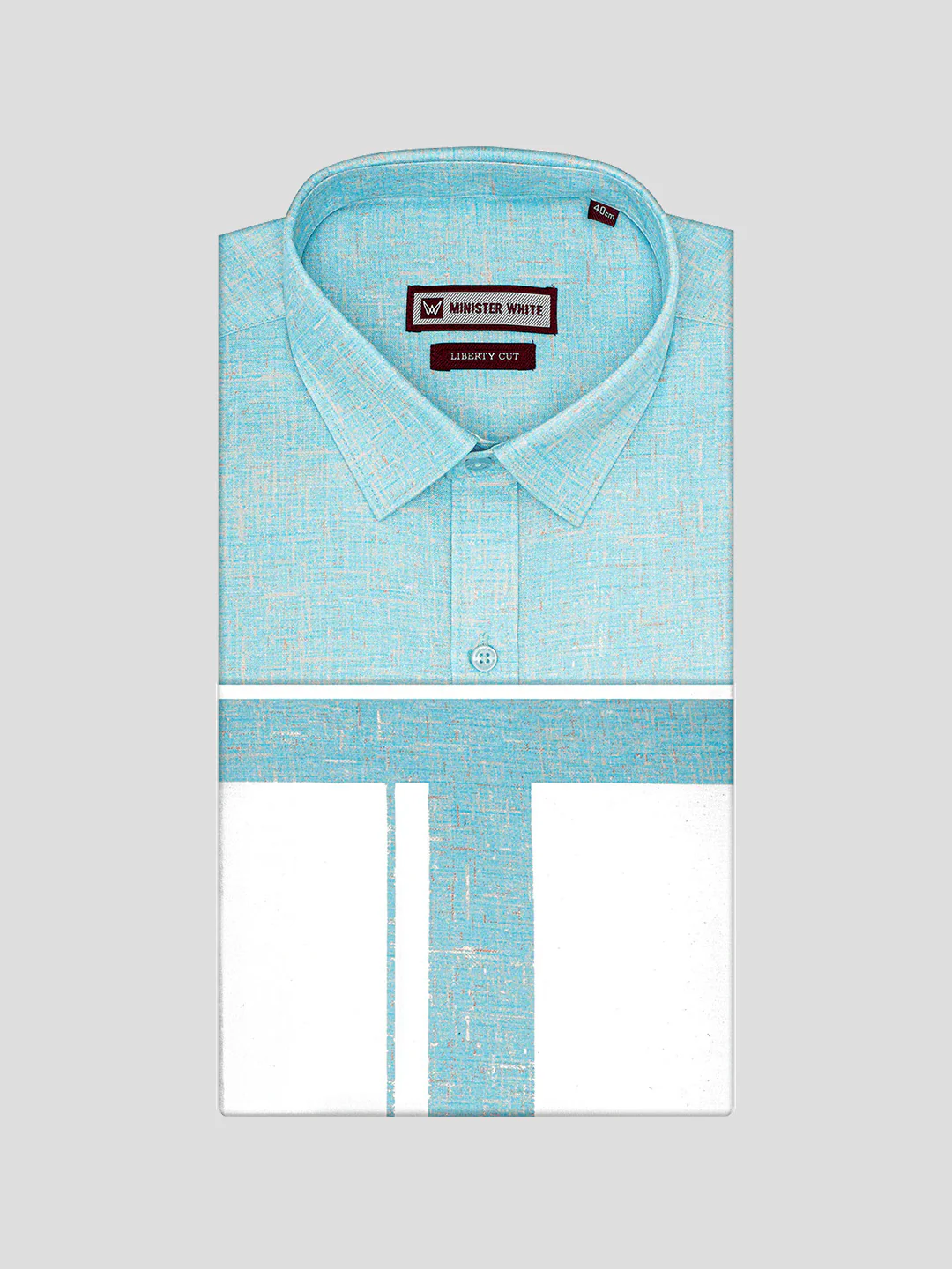 Men's Light Aqua Color Digital Printed Shirt with Matching Printed Border Dhoti Combo Varnam - Image 6