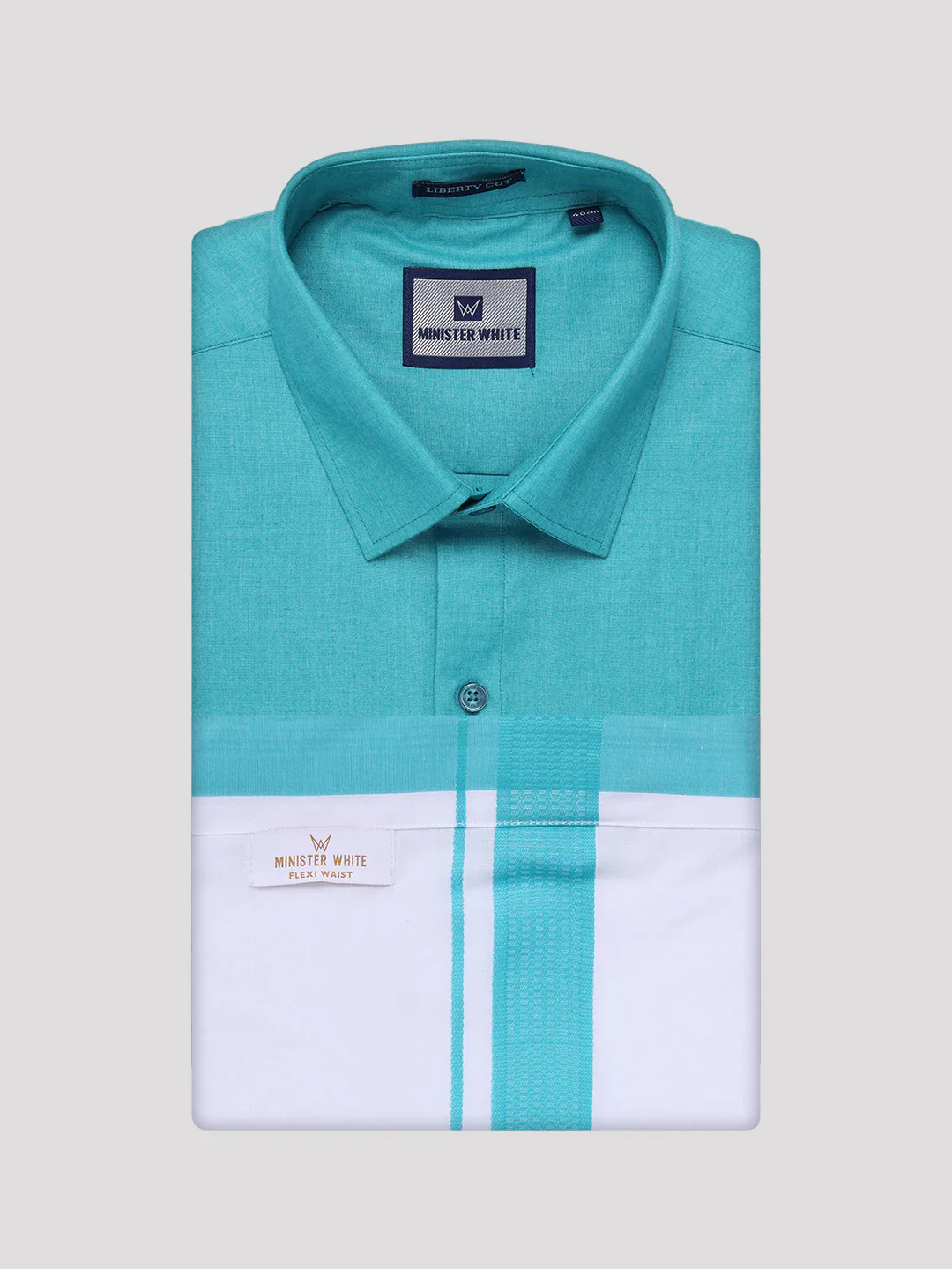 Men's Light Blue Shirt with Matching Border Flexi Dhoti Combo Casper Flexi - Image 7