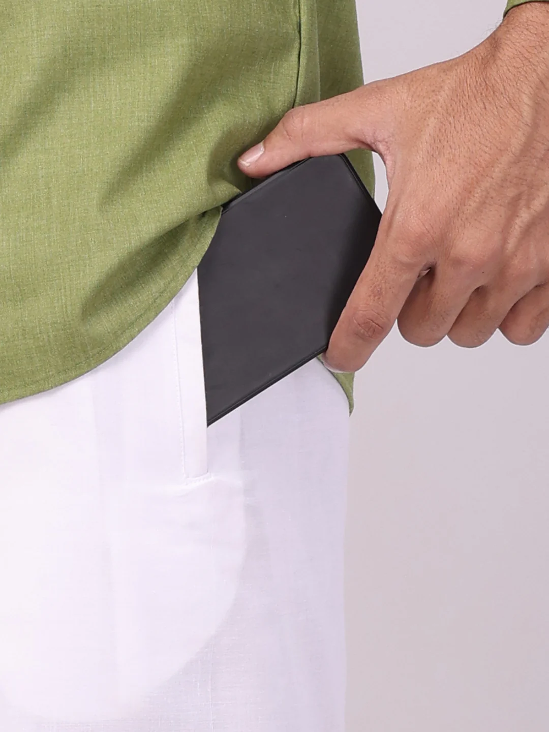 Men's Light Green Shirt with Matching Border Flexi Dhoti Combo Casper Flexi - Image 2