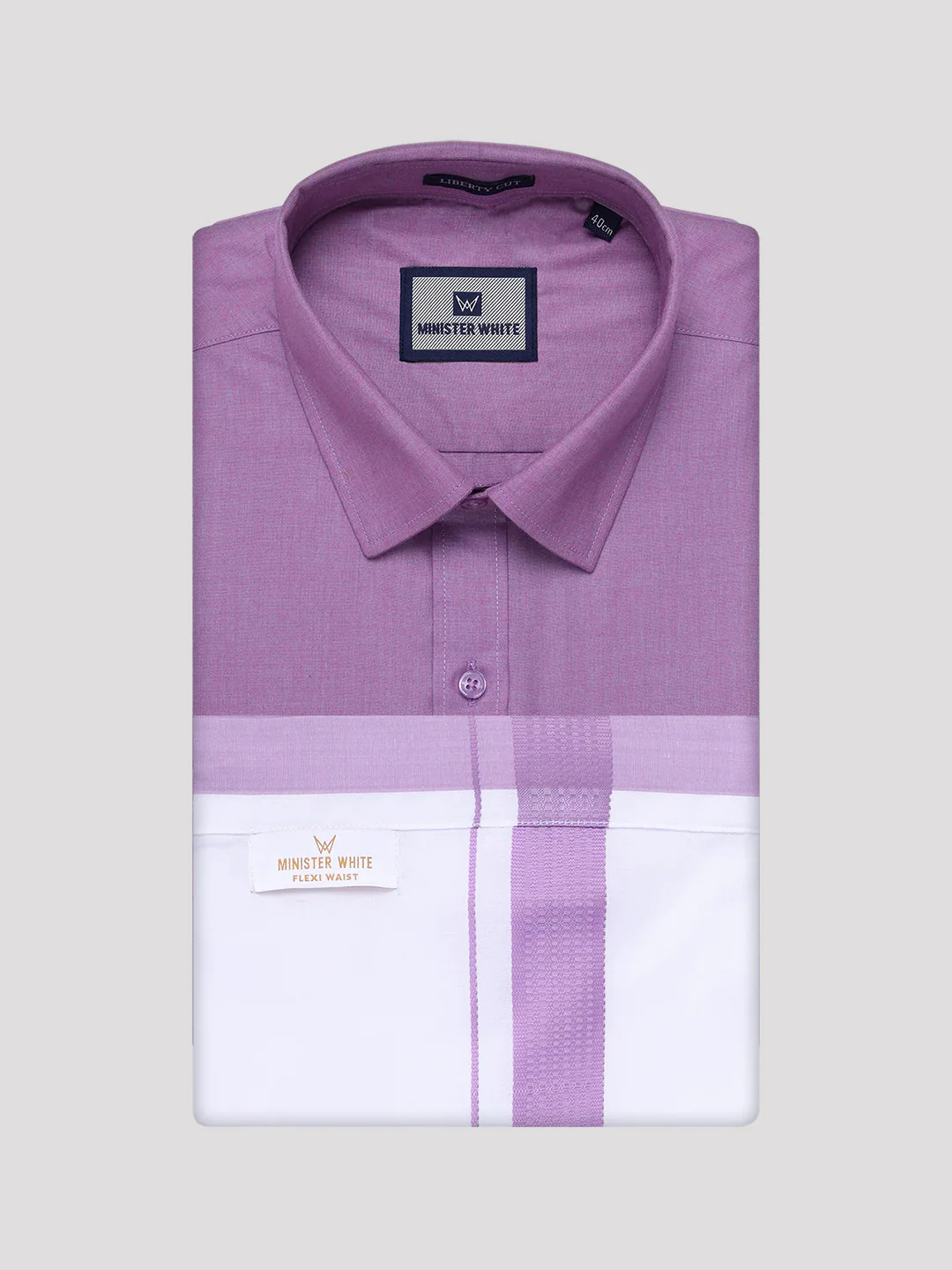 Men's Light Purple Shirt with Matching Border Flexi Dhoti Combo Casper Flexi - Image 7