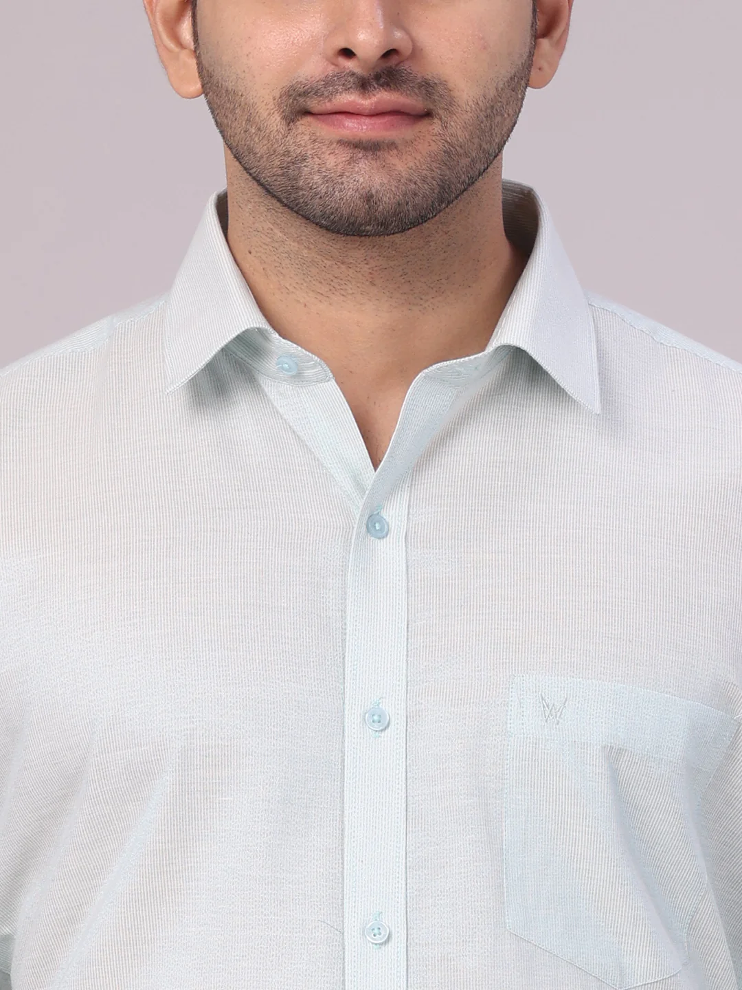 Men's Mint Blue Tissue Stripe Shirt and Dhoti Combo with Jacquard Border Kane - Image 5