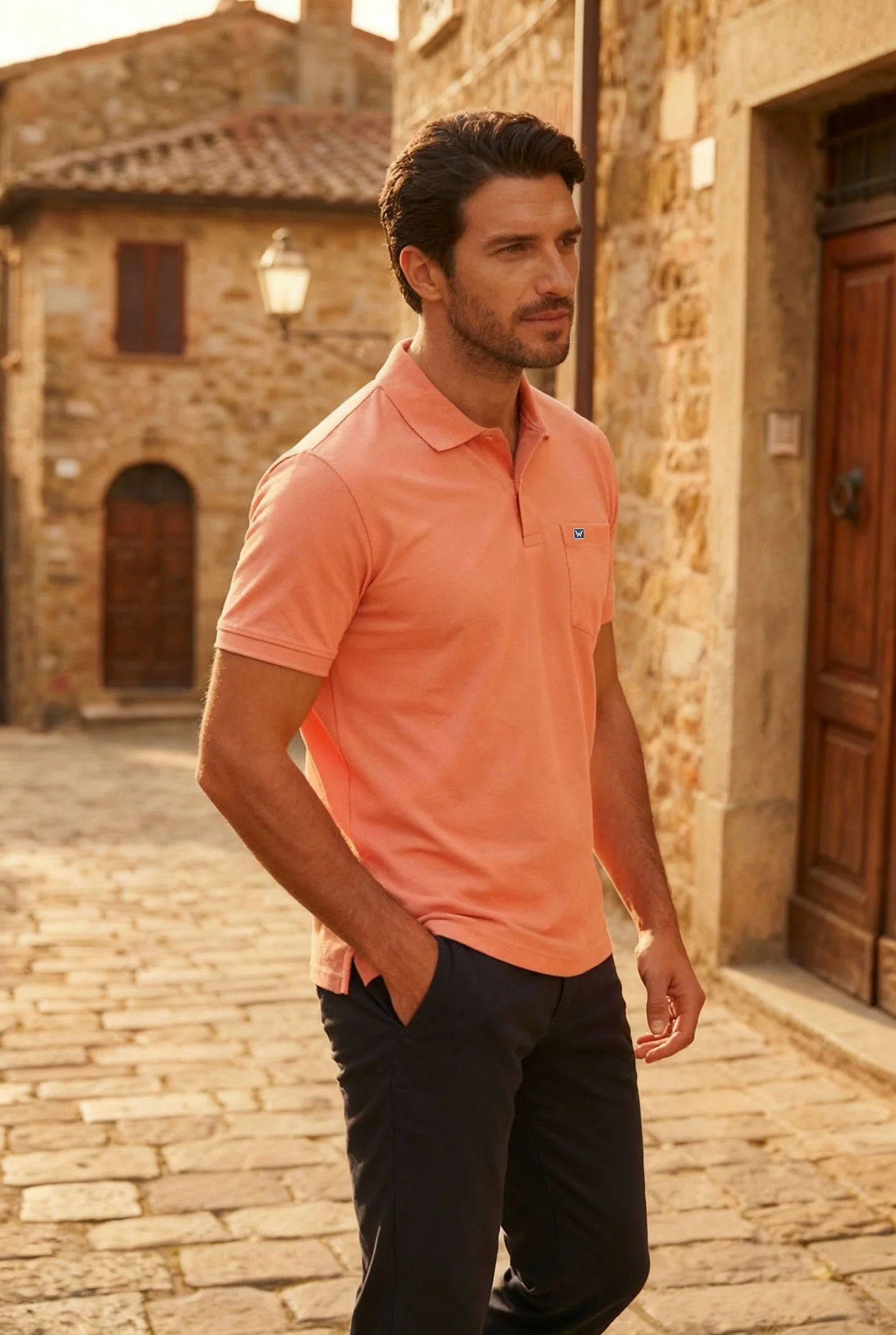 Men's Peach Regular Fit Polo T-Shirt with Pocket Striker - Image 2