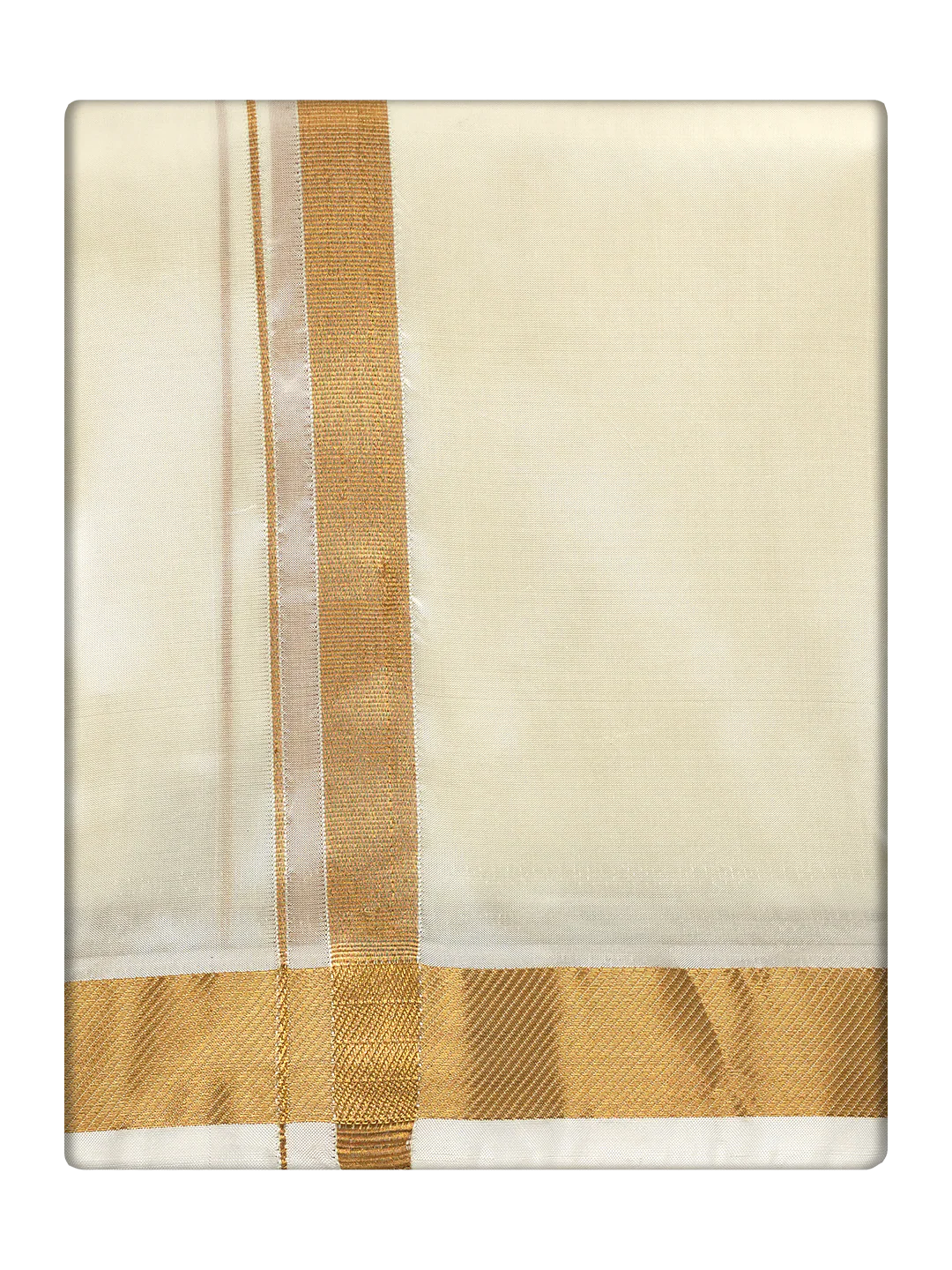 Men's Premium Art Silk Cream Color Shirt Bit with 70k Gold Jari Border Dhoti Combo Cherished Moments - Image 3