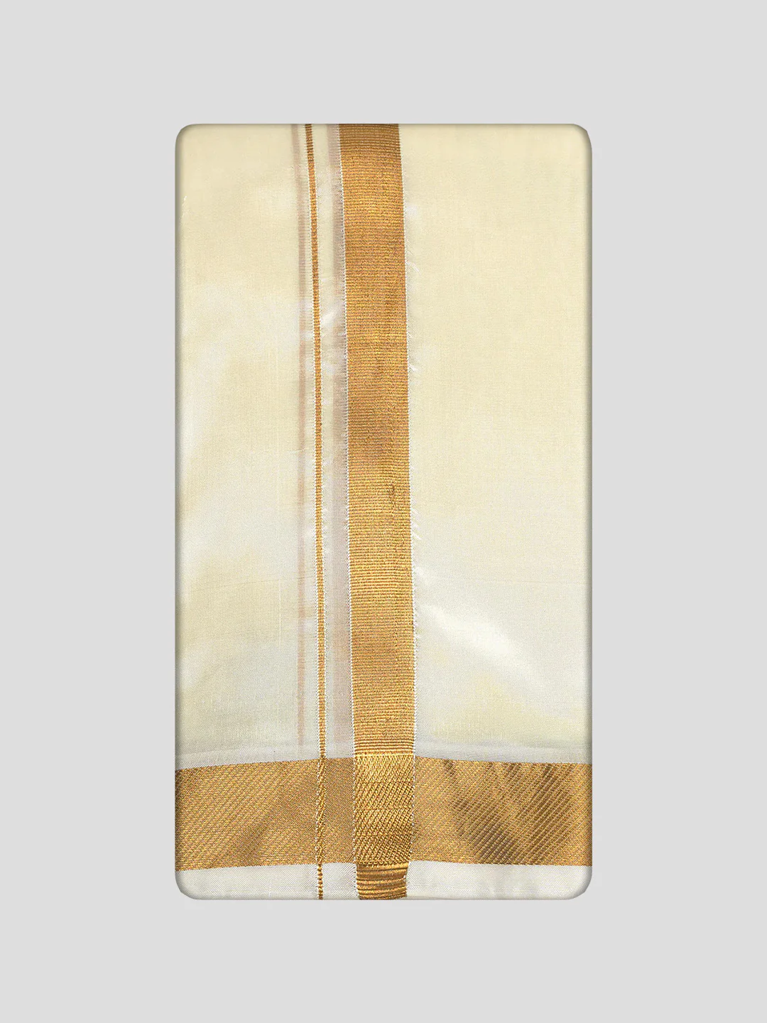 Men's Premium Art Silk Cream Shirt Bit with 50k Gold Jari Border Dhoti Towel Combo Wedding Wonders - Image 3