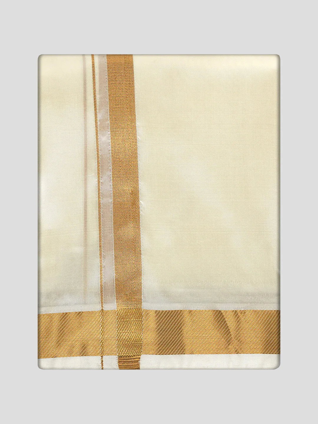 Men's Premium Art Silk Cream Shirt Bit with 50k Gold Jari Border Dhoti Towel Combo Wedding Wonders - Image 4