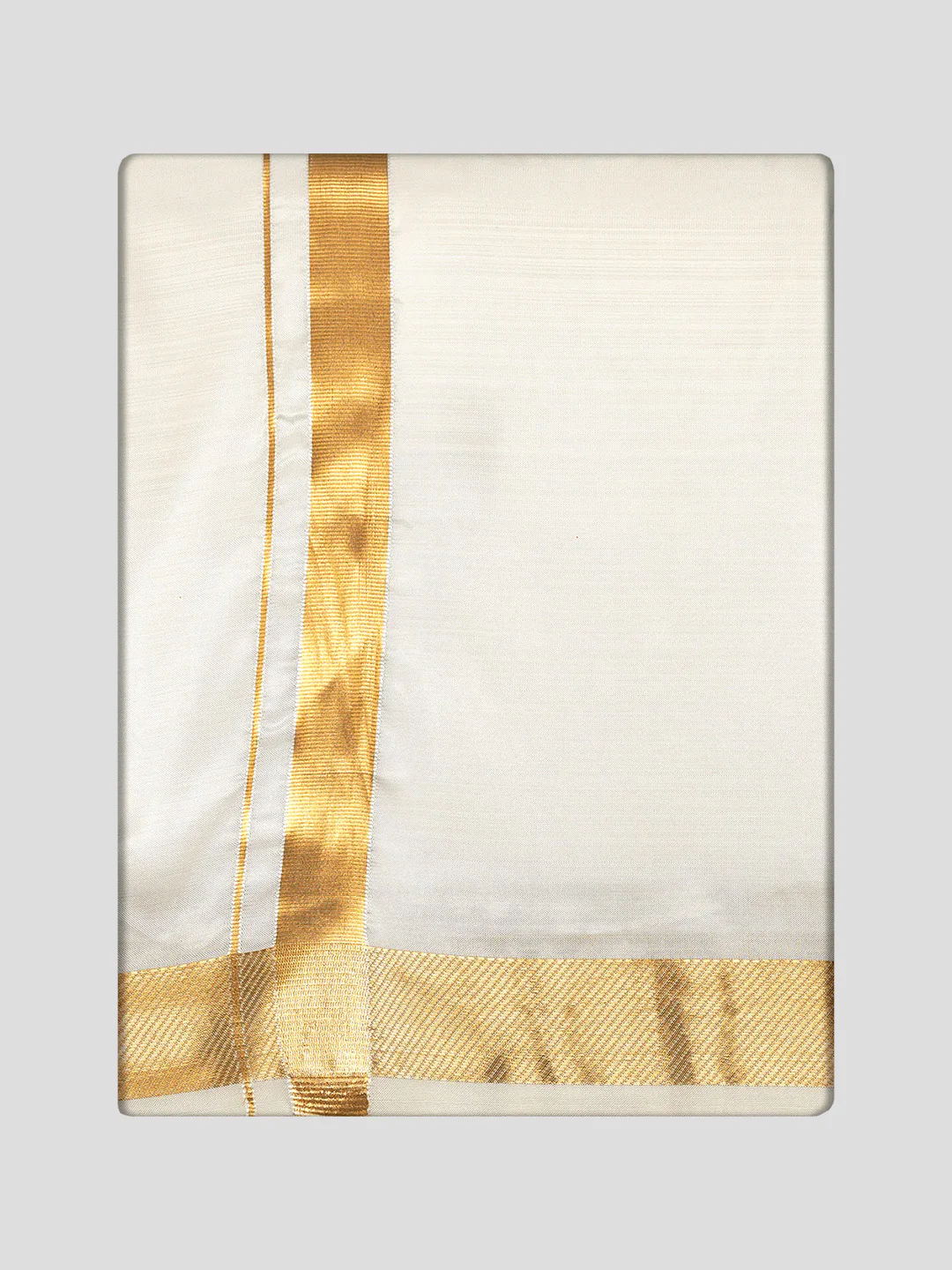 Men's Premium Art Silk Cream Shirt Bit with 50k Gold Jari Border Dhoti Combo Cherished Moments - Image 3