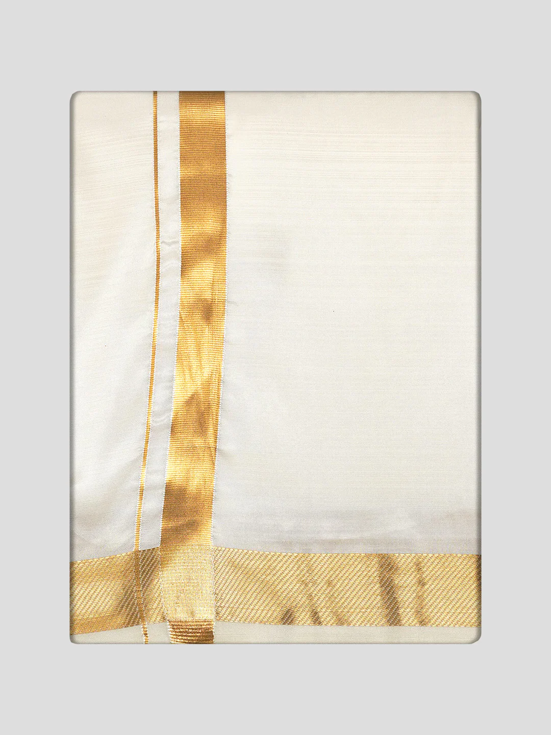 Men's Premium Art Silk Cream Shirt Bit with 70k Gold Jari Border Dhoti Towel Combo Wedding Wonders - Image 3
