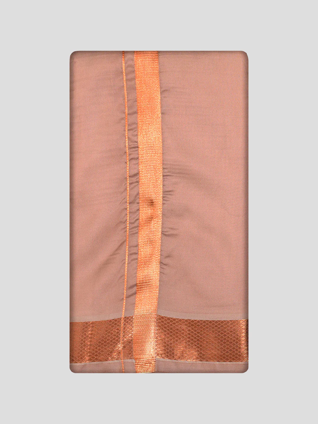 Men's Premium Art Silk Dark Copper Shirt Bit with Copper Jari Border Dhoti Towel Combo Wedding Wonders - Image 4