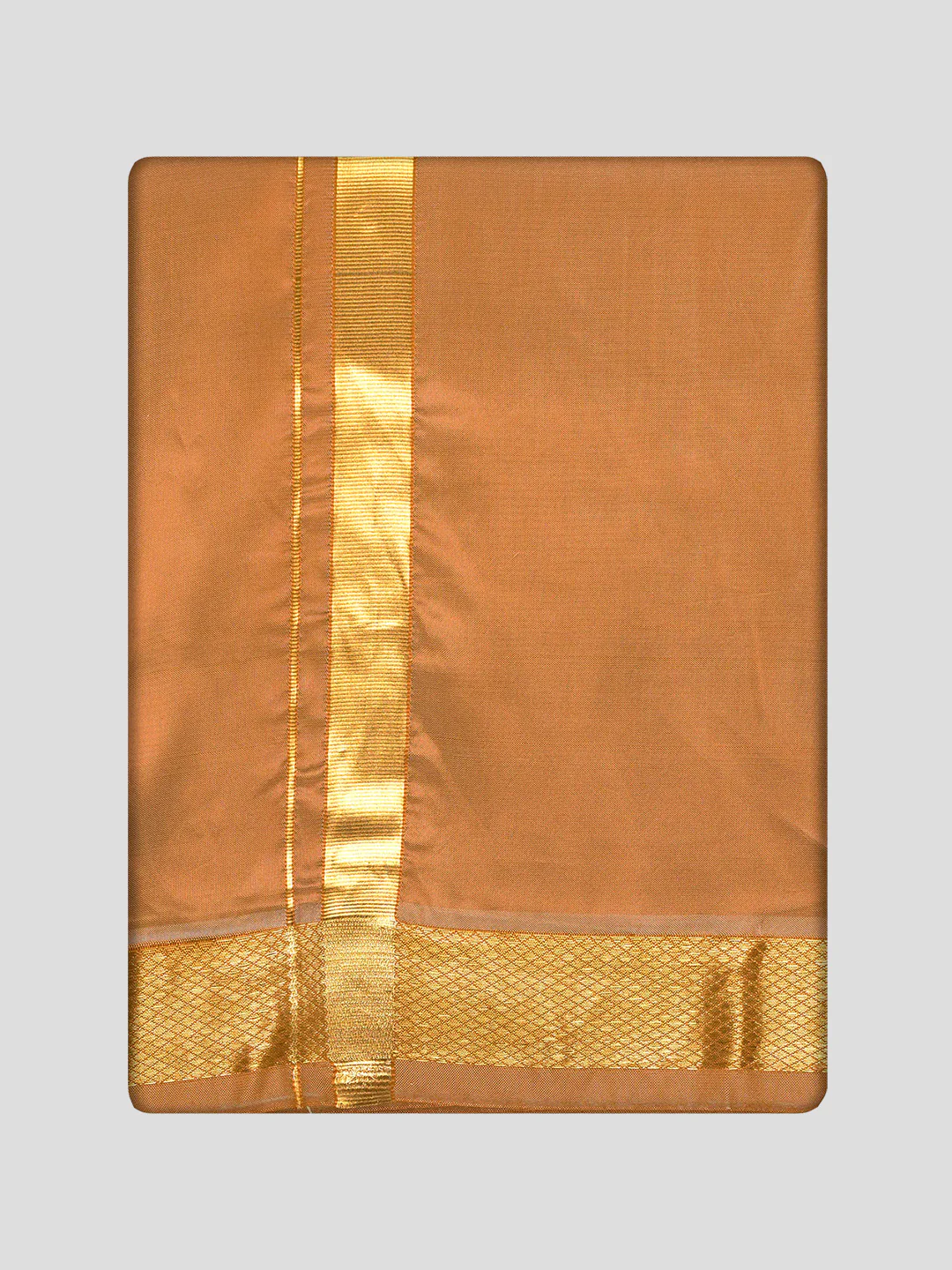 Men's Premium Art Silk Dark Gold Shirt Bit with Gold Jari Border Dhoti Towel Combo Wedding Wonders - Image 4