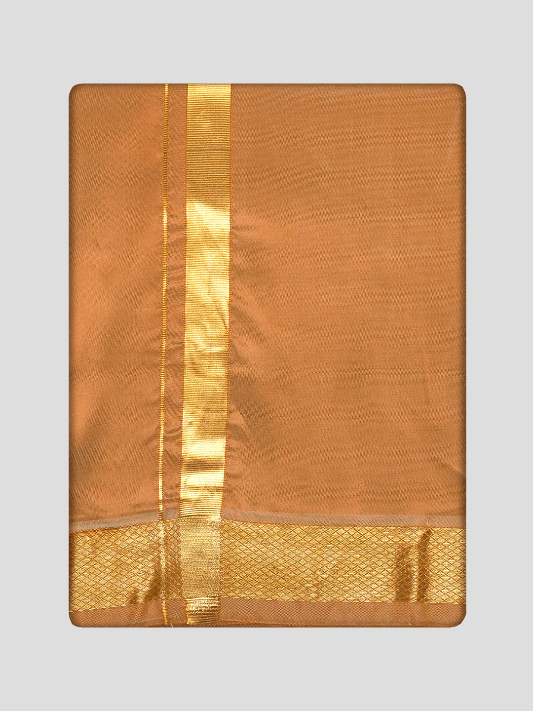 Men's Premium Art Silk Dark Gold Shirt Bit with Gold Jari Border Dhoti Combo Cherished Moments - Image 3