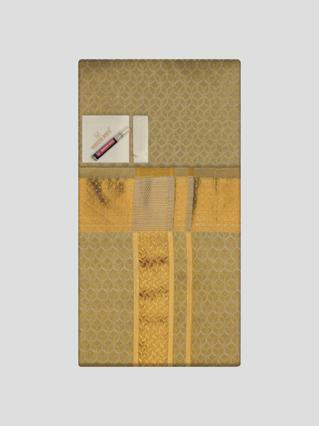 Men's Premium Art Silk Mango Shirt Bit with 2 1/2" Gold Jari Border Dhoti Combo Sweden