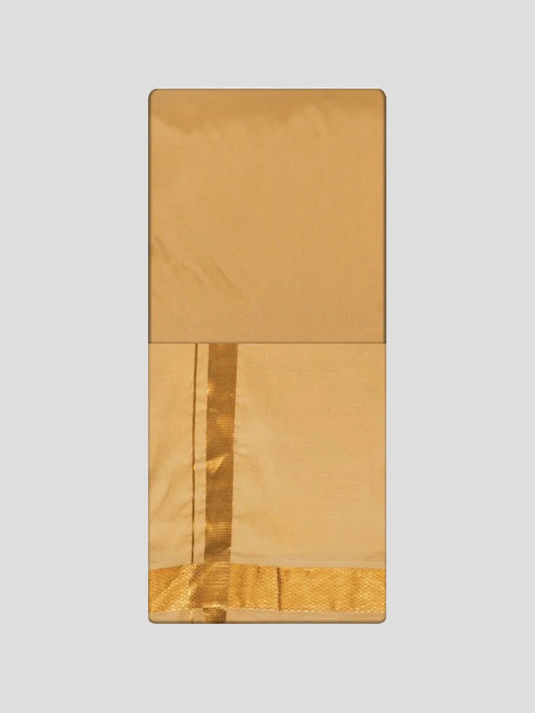 Men's Premium Art Silk Medium Gold Shirt Bit with Gold Jari Border Dhoti Combo Cherished Moments