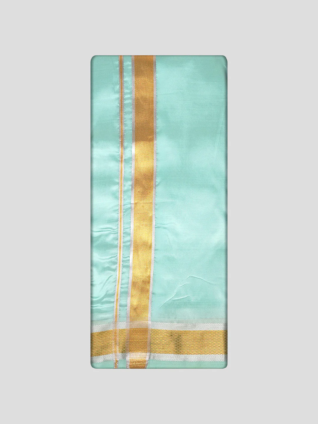 Men's Premium Art Silk Mint Leaf Green Shirt Bit with Gold Jari Border Dhoti Towel Combo Wedding Wonders - Image 4