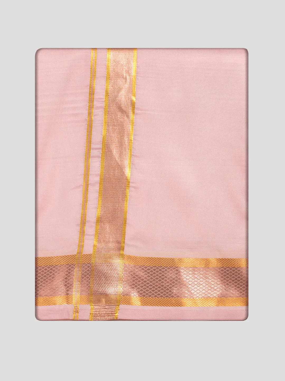 Men's Premium Art Silk Pink Shirt Bit with Gold Jari Border Dhoti Combo Cherished Moments - Image 3