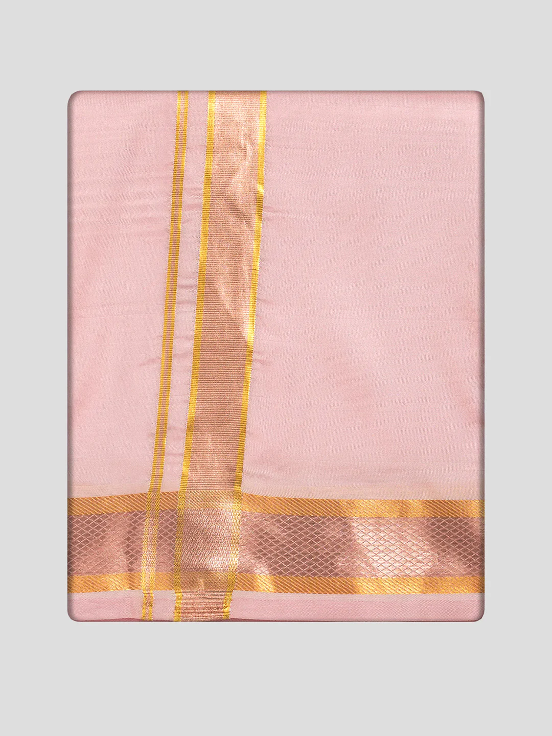 Men's Premium Art Silk Pink Shirt Bit with Gold Jari Border Dhoti Towel Combo Wedding Wonders - Image 3