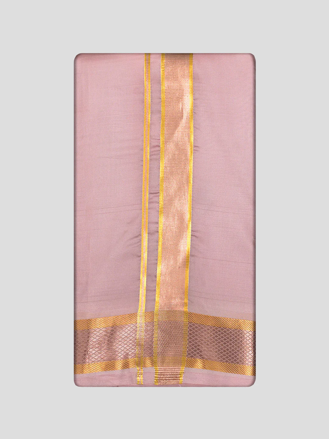 Men's Premium Art Silk Pink Shirt Bit with Gold Jari Border Dhoti Towel Combo Wedding Wonders - Image 4