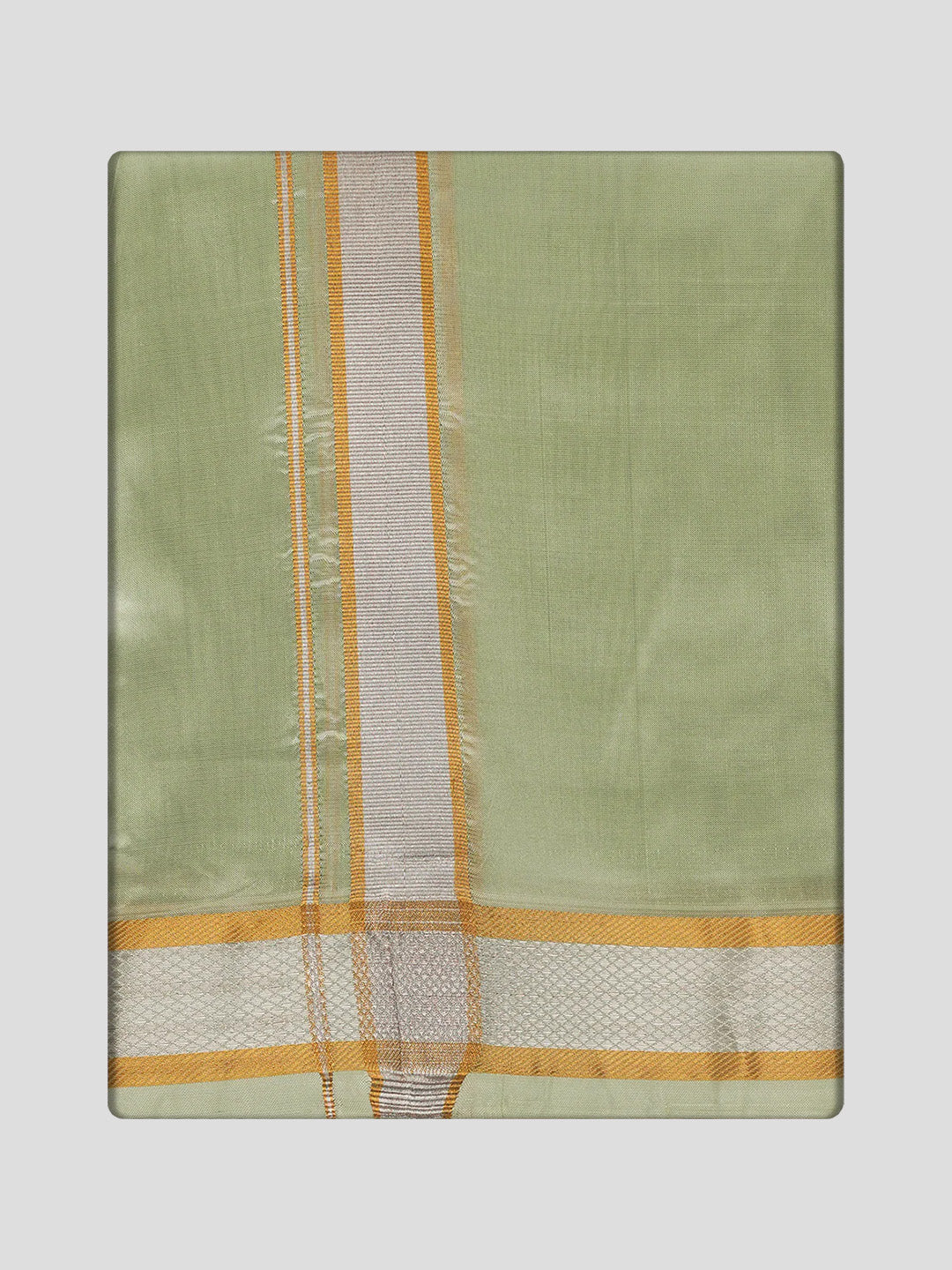 Men's Premium Art Silk Pista Green Shirt Bit with Gold Jari Border Dhoti Towel Combo Wedding Wonders - Image 3