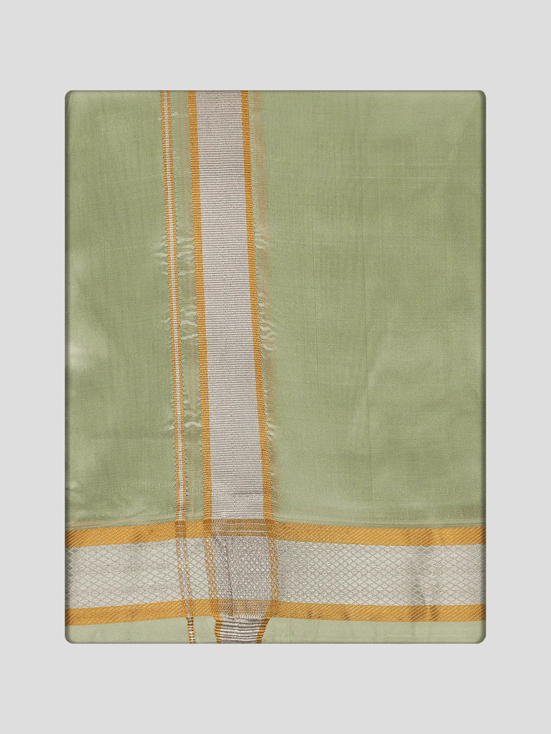 Men's Premium Art Silk Pista Green Shirt Bit with Gold and Silver Jari Border Dhoti Combo Cherished Moments - Image 3