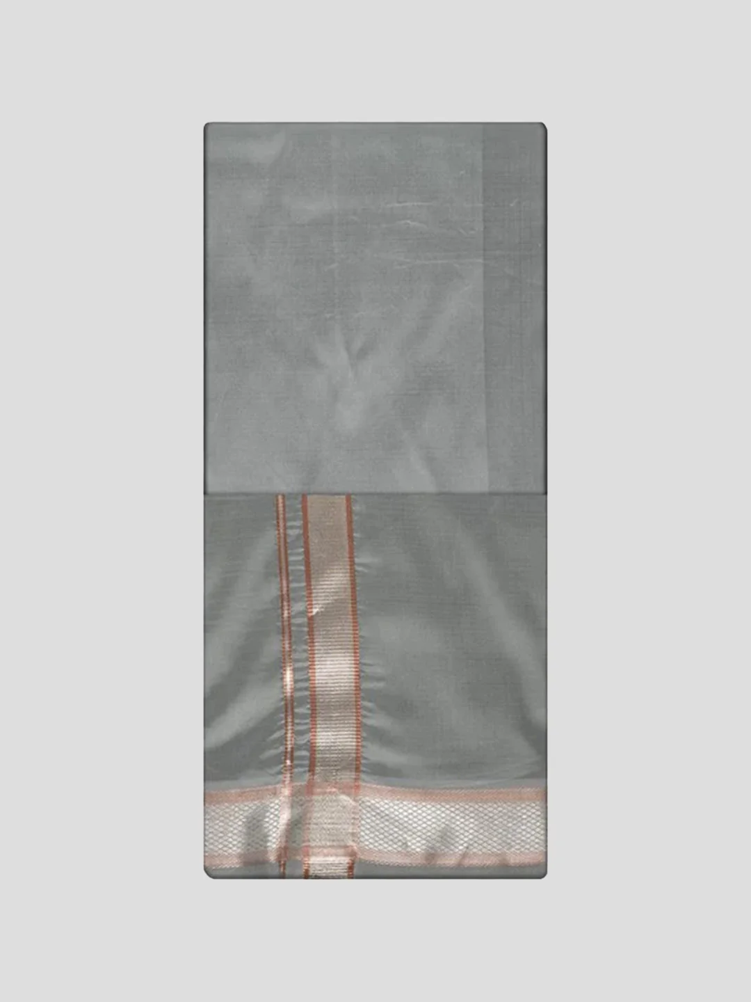 Men's Premium Art Silk Steel Grey Shirt Bit with Silver Jari Border Dhoti Combo Cherished Moments
